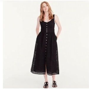 NWT J. Crew Black Button Front Eyelet Dress 2P